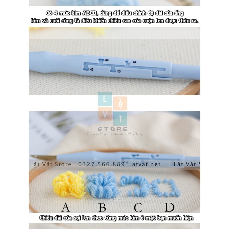 Loại bút thêu len xù, thêu nổi SKC 4 nấc chế độ xụ làm đồ HandMade, punch needle tools, hàng nhập khẩu chính hãng