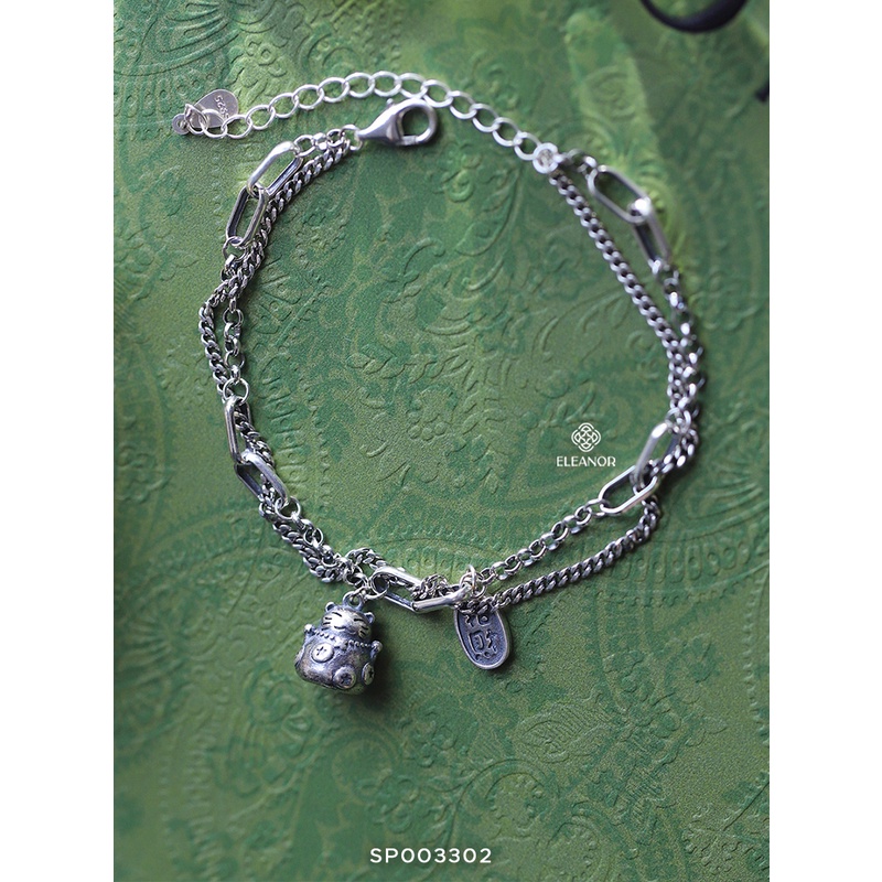 Lắc tay nữ Eleanor Accessories bạc 925 đúp viền đính charm mèo may mắn phụ kiện trang sức thời trang dễ thương