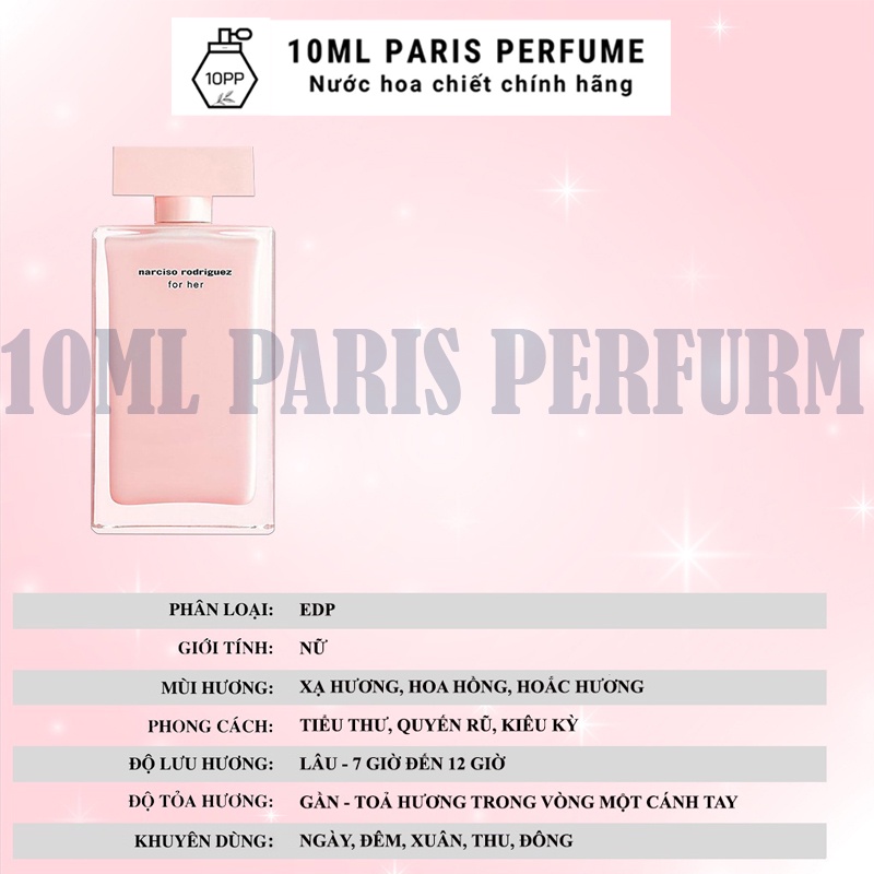 Nước Hoa Narciso Rodriguez For Her Hồng Nhạt EDP Lưu Hương Lâu.