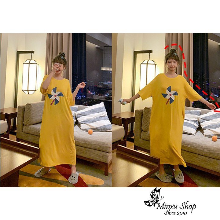 Váy ngủ đầm ngủ mặc nhà cotton dáng suông siêu dài Minxu Shop - chất cotton mềm mại - phong cách Hàn Quốc (Mã SM)