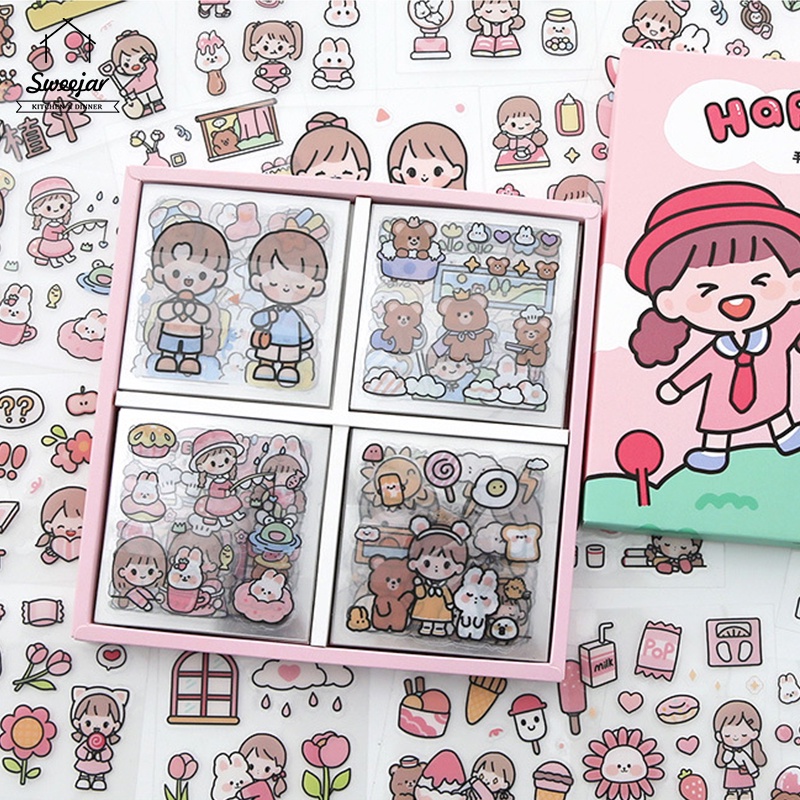 Set 20 miếng dán SWEEJAR chống thấm nước họa tiết hoạt hình dễ thương trang trí bình nước / điện thoại