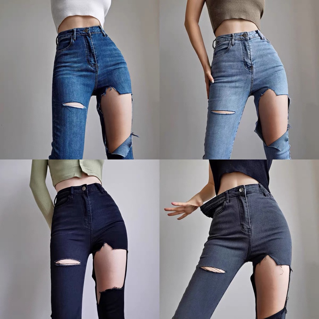 Quần jeans dài BigSize Rách To 1 bên đùi cực bụi đủ màu đủ size MLJ