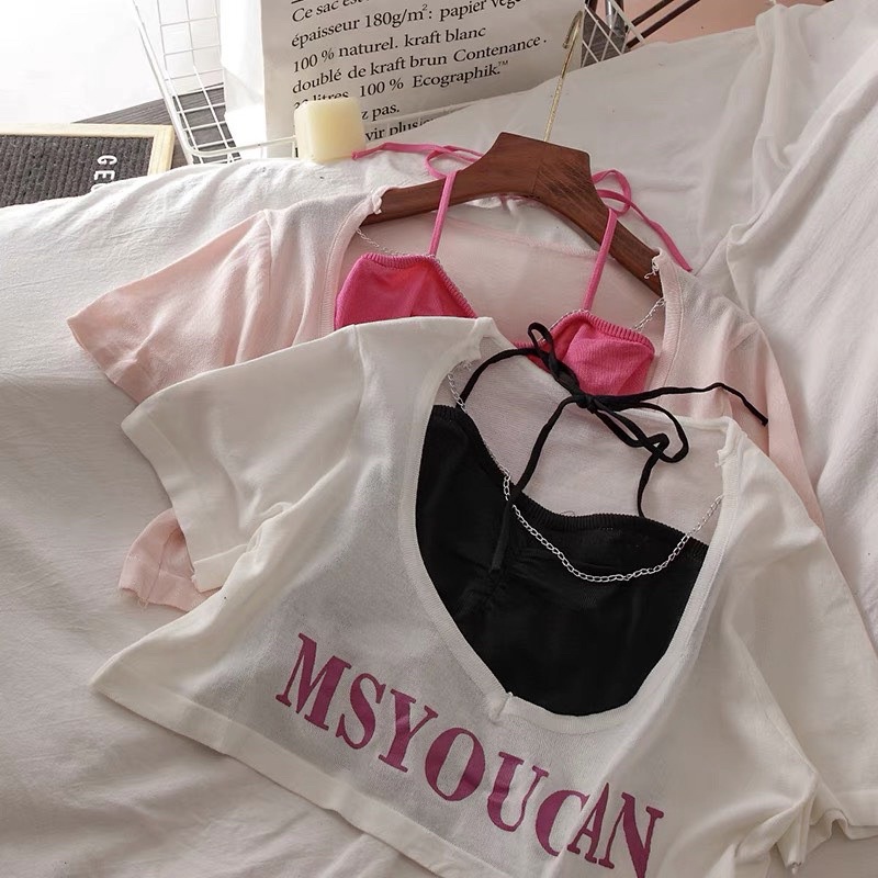 Set áo đôi dạng yếm kèm xích CN1 dễ thương