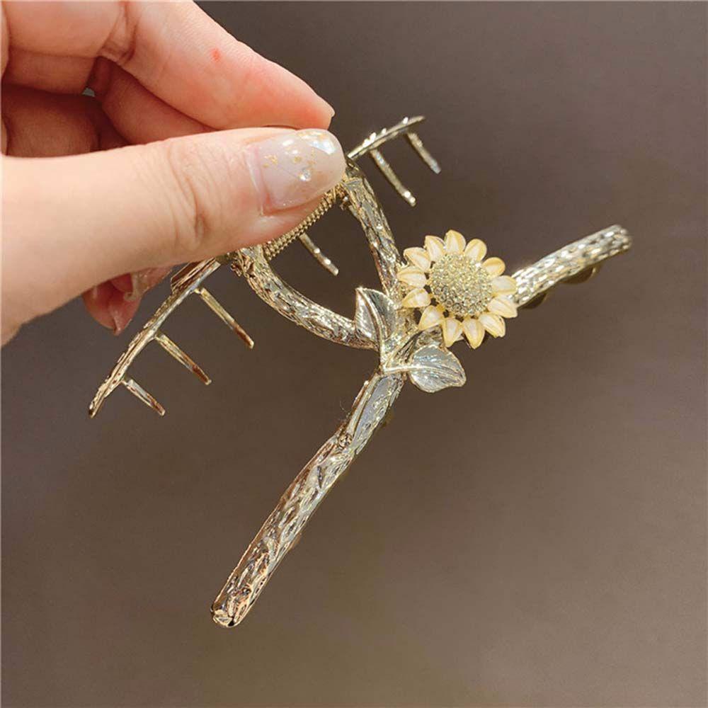 Kẹp Tóc Kim Loại Hình Hoa Hướng Dương Đính Kim Cương Giả Thanh Lịch Cho Nữ BERNARDO|Phong Cách Hàn Quốc