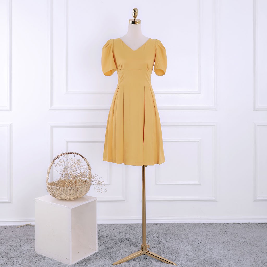 Đầm nữ ngắn tay, cổ tim, xếp ly chân, thiết kế cao cấp TK FASHION DK907