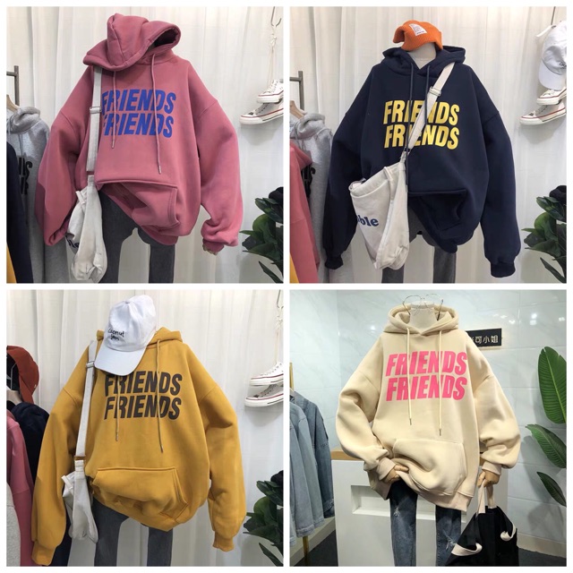 Áo hoodie vải nỉ lót bông dày dặn in Friend