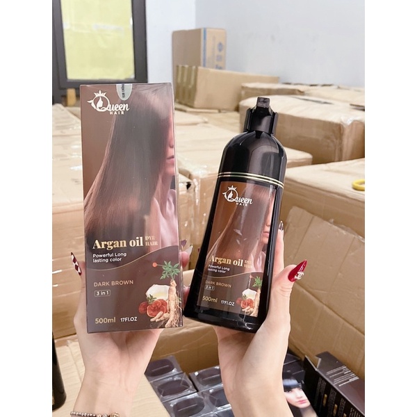 Dầu gội phủ bạc QUEEN HAIR 500ml 3 trong 1 nhuộm tóc đen, tóc nâu từ thảo dược tự nhiên, an toàn cho da đầu