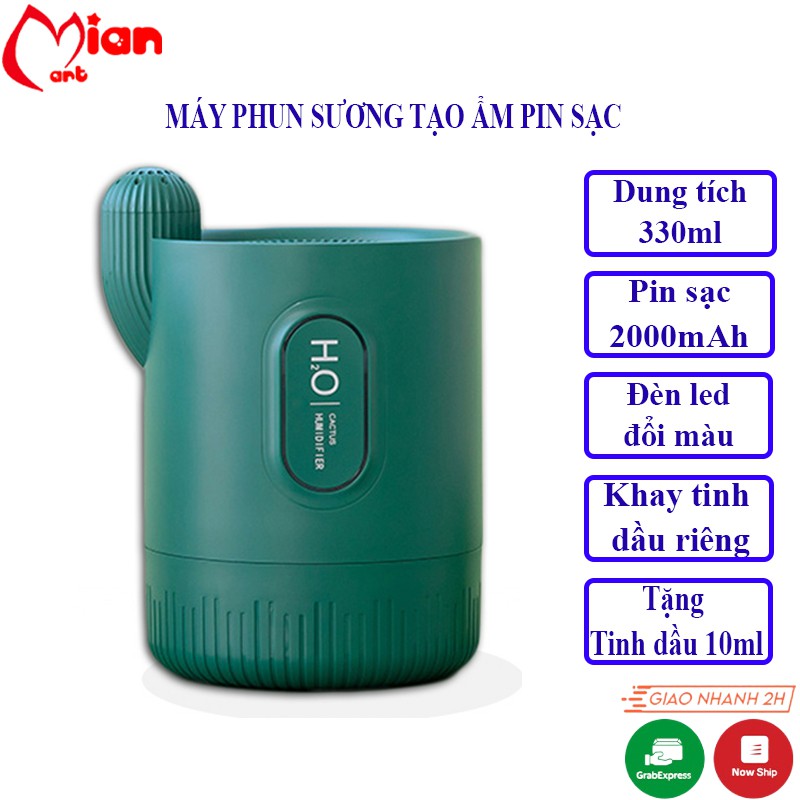 Máy xông tinh dầu khuếch tán hương thơm PIN SẠC – Máy phun sương tạo ẩm - BH 3 tháng - Mian Mart