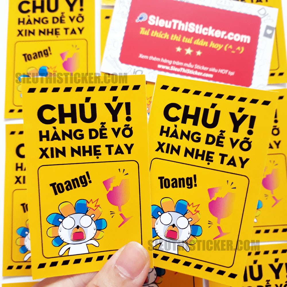 Tem Chú Ý Hàng Dễ Vỡ Xin Nhẹ Tay HDV03 cho shop bán hàng online, hình thật, giúp hàng hóa được chú ý hơn
