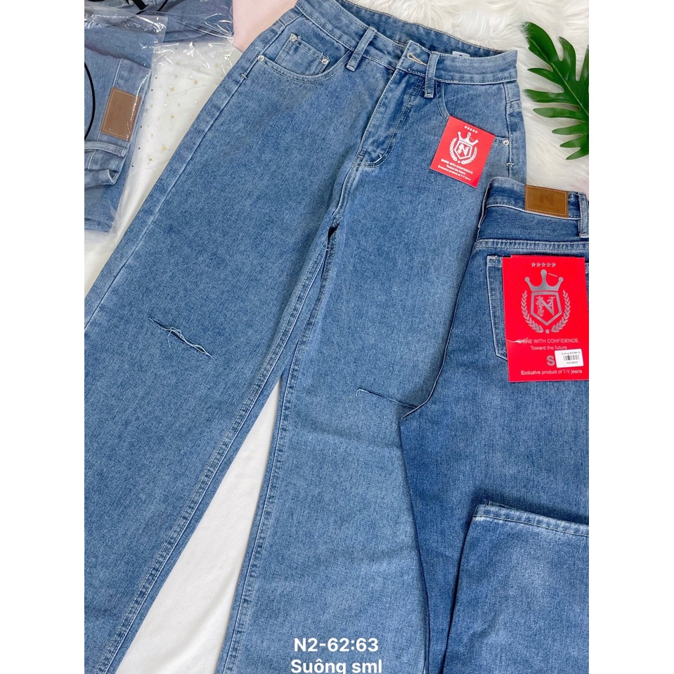 Quần Jeans Nữ Ống Rộng ⚡️HOT HOT HOT ⚡️ SIMPLE JEANS Xanh Nhạt Lưng Cao Dáng Suông Ulzzang,TY60/61/62/63.