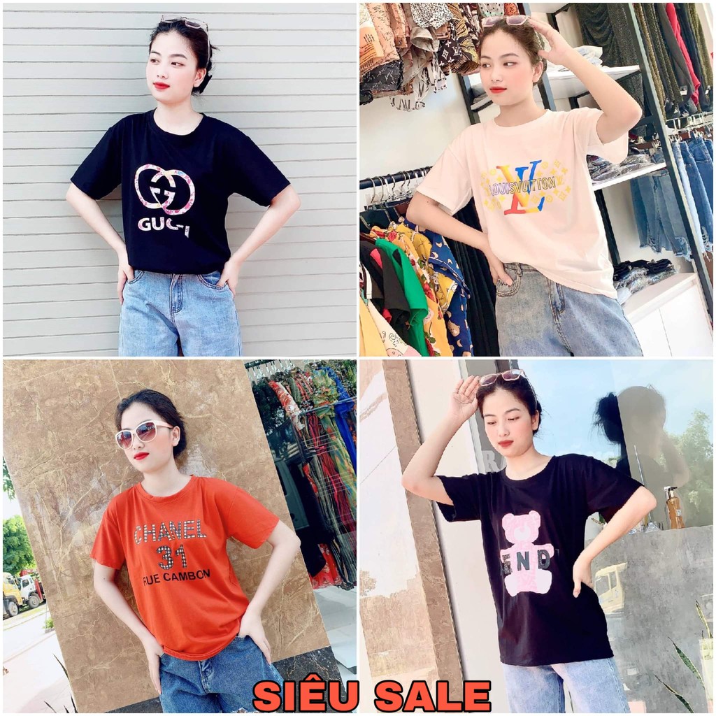 Áo thun nữ màu đen tay lỡ tay ngắn in hình,cổ tròn, chất cotton, form rộng freesize hàn quốc,áo phông nữ