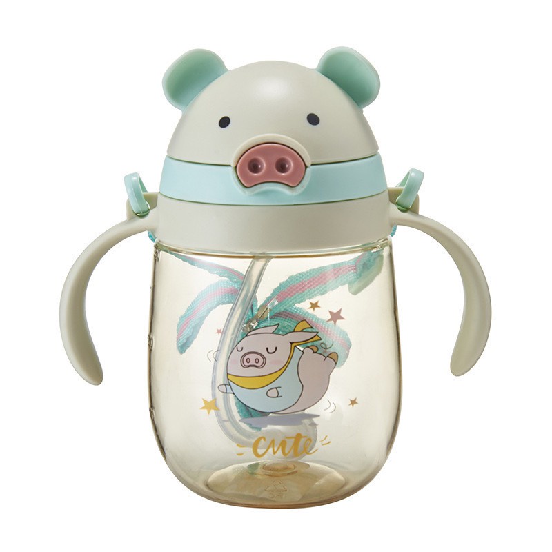 Bình tập uống nước chống sặc heo 415ml, tai hươu 370ml ngộ nghĩnh cho bé từ 6 tháng tuổi