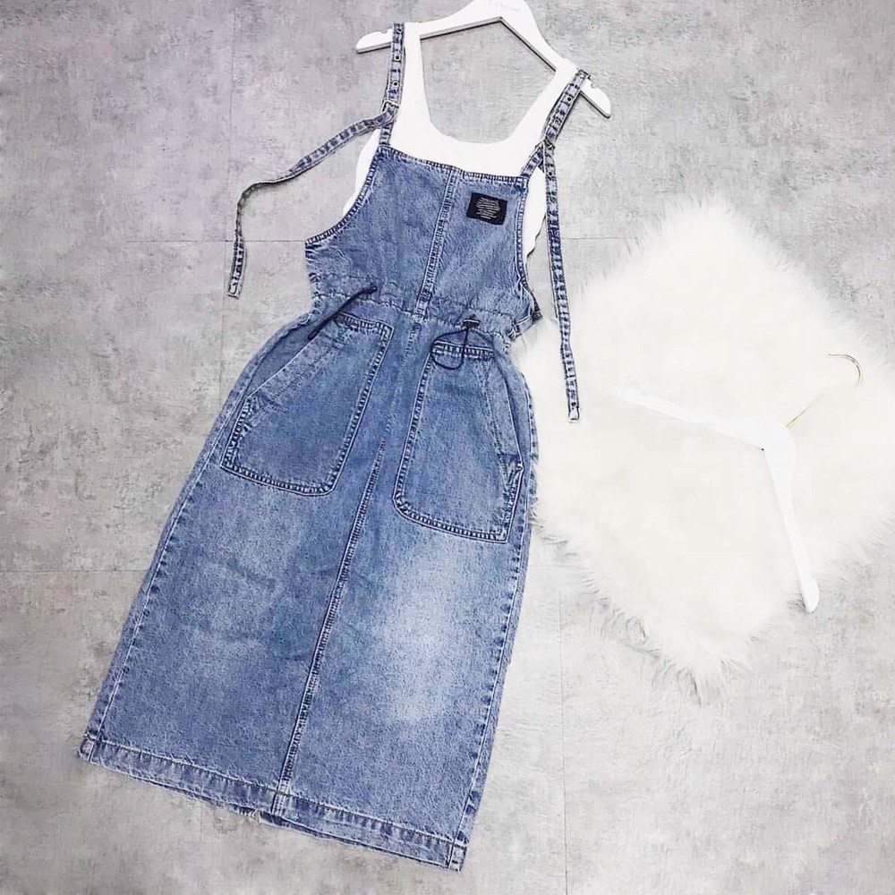 Yếm váy jean SAIGONJEAN dây rút YJ009 - Yếm bò ulzzang phong cách hàn quốc | BigBuy360 - bigbuy360.vn