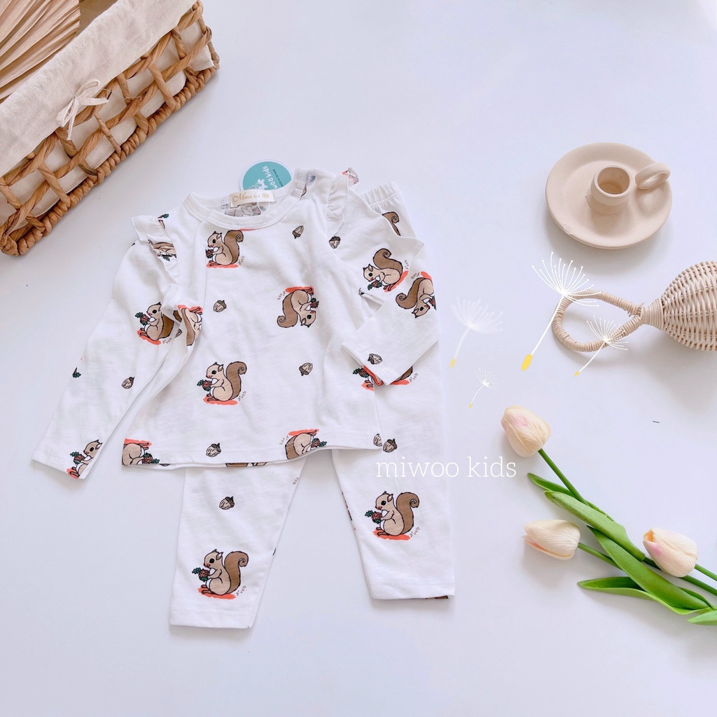 Đồ Bộ Mặc Nhà Cho Bé Gái Dài Tay Xuất Xịn Bèo Vai Nhún Điệu Đà Hoạ Tiết Siêu Đáng Yêu - HM159 Homikids