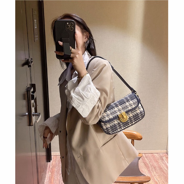 Túi kẹp nách vải dạ kẻ có 2 dây sang chảnh S101