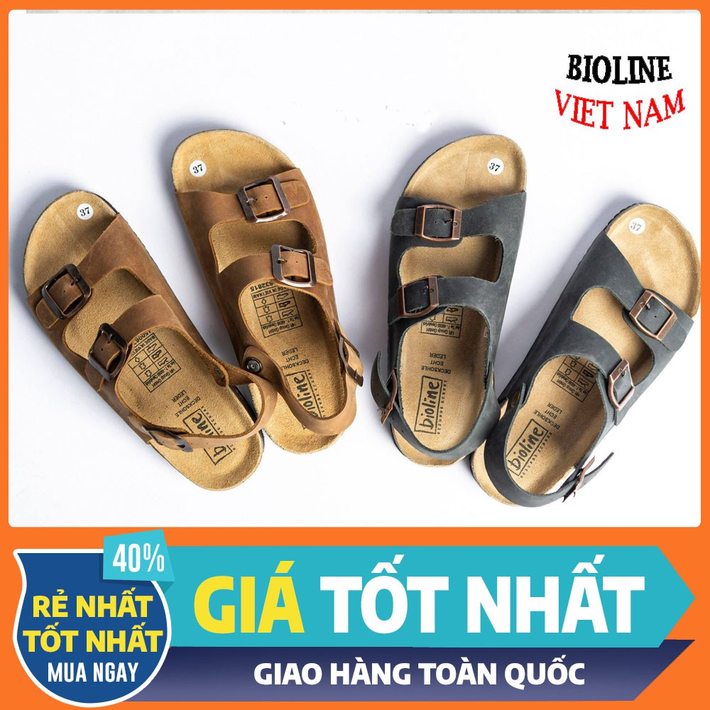 [DA BÒ THẬT] D02-Dép Sandal da bò quai ngang Bioline Unisex (Đế trấu) – BIOLINE Store