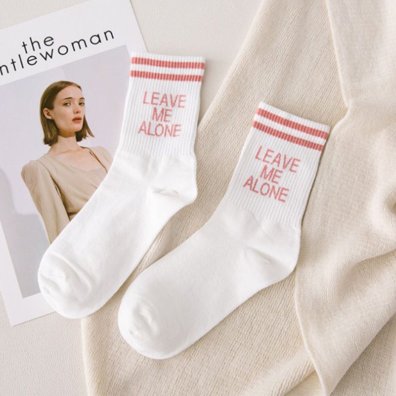 Đôi Tất Chân Cotton Dài Họa Tiết Chữ Vui Nhộn Cho Nữ