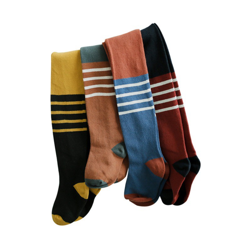 Dễ Thương Vớ Cotton Cổ Cao Kẻ Sọc Cho Bé Gái