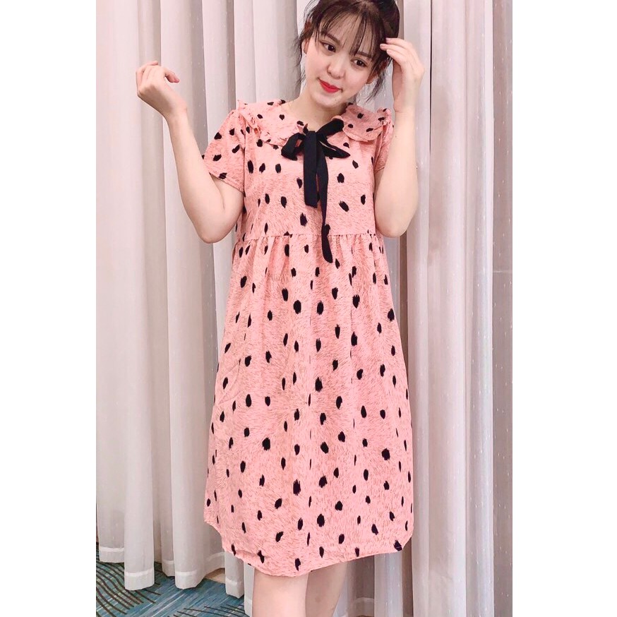 Váy bầu cổ bèo có nơ chất Lụa thái mềm mát - 𝐕𝟐𝟓