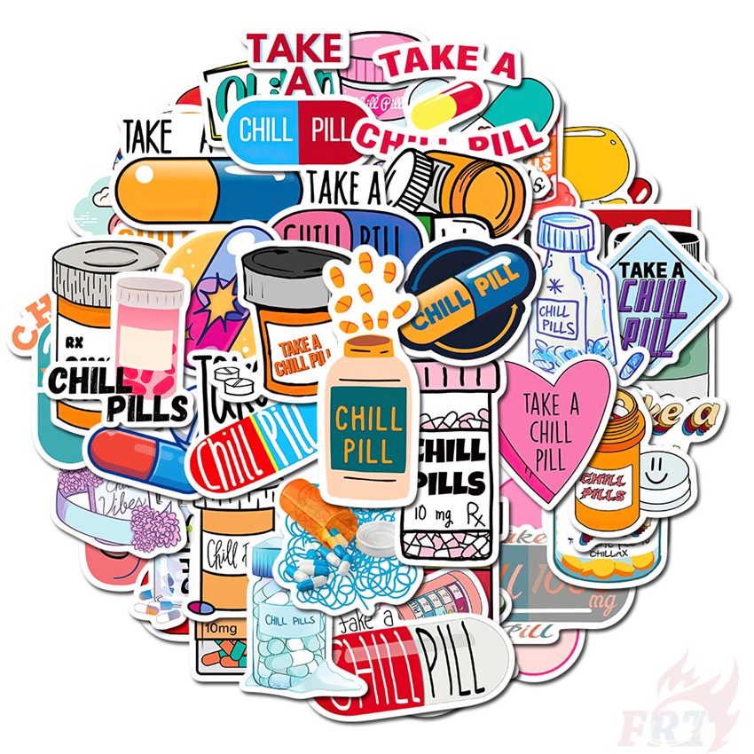 ❉ Nhãn Dán Thuốc Chill Series 01 ❉ Bộ 50 Sticker Chống Thấm Nước Họa Tiết Doodle Hợp Thời Trang