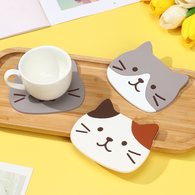 Miếng Lót Bàn Ăn Cách Nhiệt Hình Đầu Mèo Dễ Thương Sáng Tạo 10*9cm