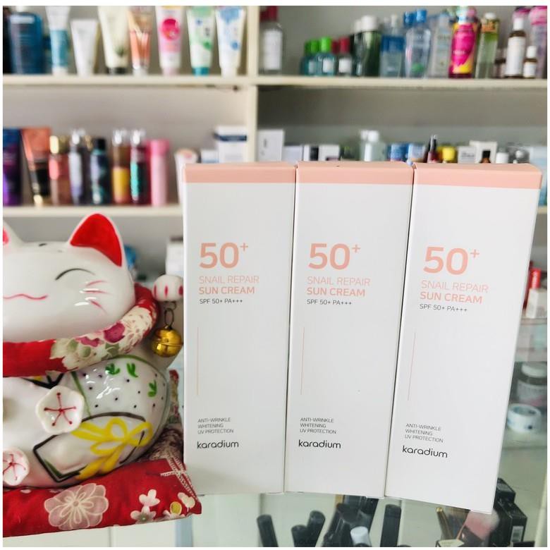 Kem chống nắng nâng tone hàn quốc, Kem Chống Nắng Karadium  Snail Repair Sun Cream SPF 50+ PA+++ 70mL