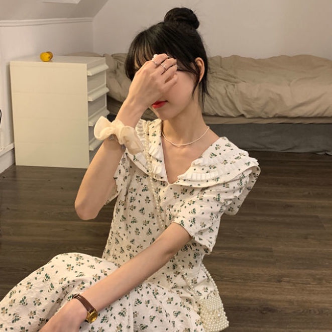 Đầm Hoa Cổ Thủy Thủ Thời Trang Mùa Hè Pháp Hàng Mới 2022