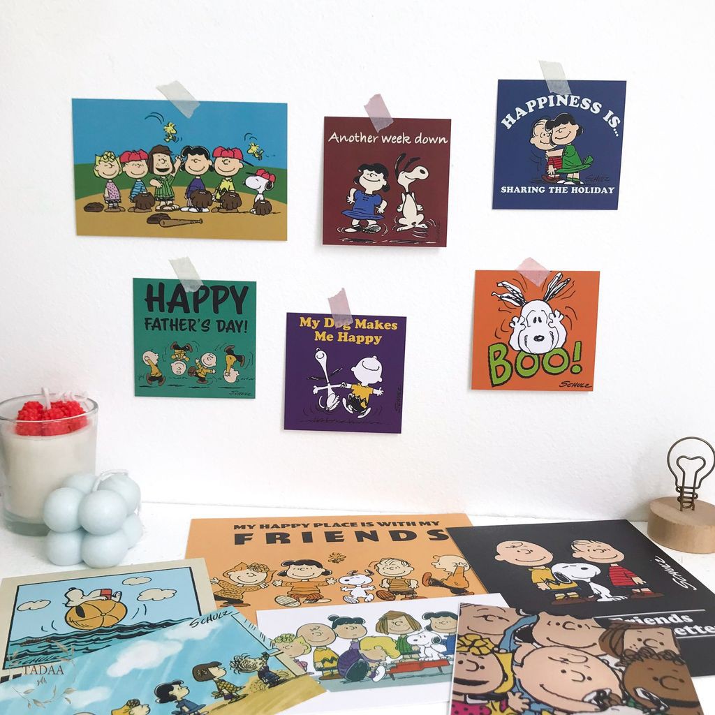 Set postcard hoạt hình Snoopy &amp; Friends dễ thương giấy dán trang trí tường nhiều màu sắc