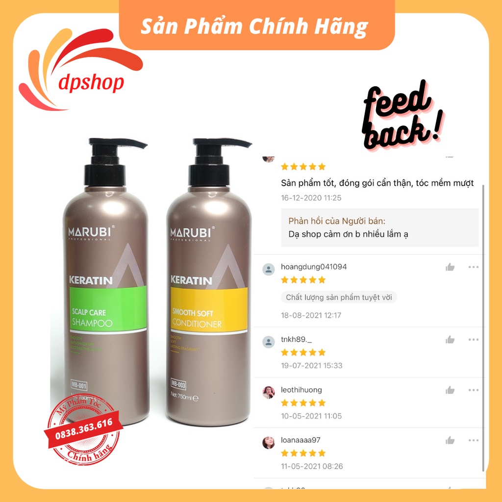 Dầu gội đầu KERATIN MARUBI cặp dầu gội xả phục hồi hư tổn giảm rụng tóc 750ml chính hãng