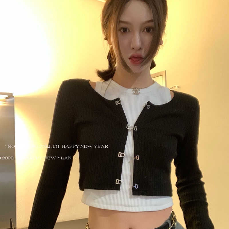 COZOK Bộ Áo Khoác cardigan Dệt Kim Dáng Ngắn + Áo Sát Nách Quyến Rũ Cho Nữ