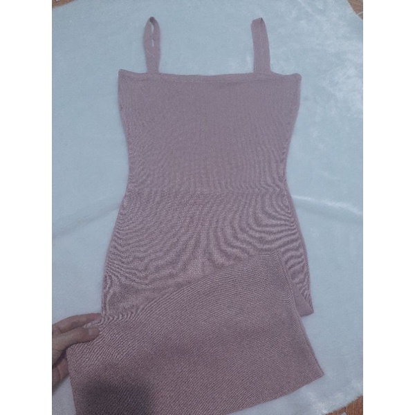 Đầm len body 2 dây + áo cardigan len ngắn