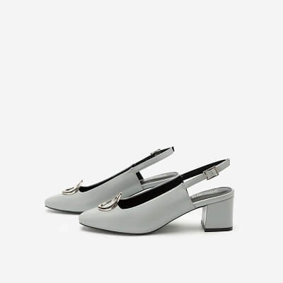 [Chất Lượng] Vascara Giày Slingback Gót Trụ Vuông Trang Trí Khóa Bạc - 0397 - Màu Xám Nhạt Mới Về