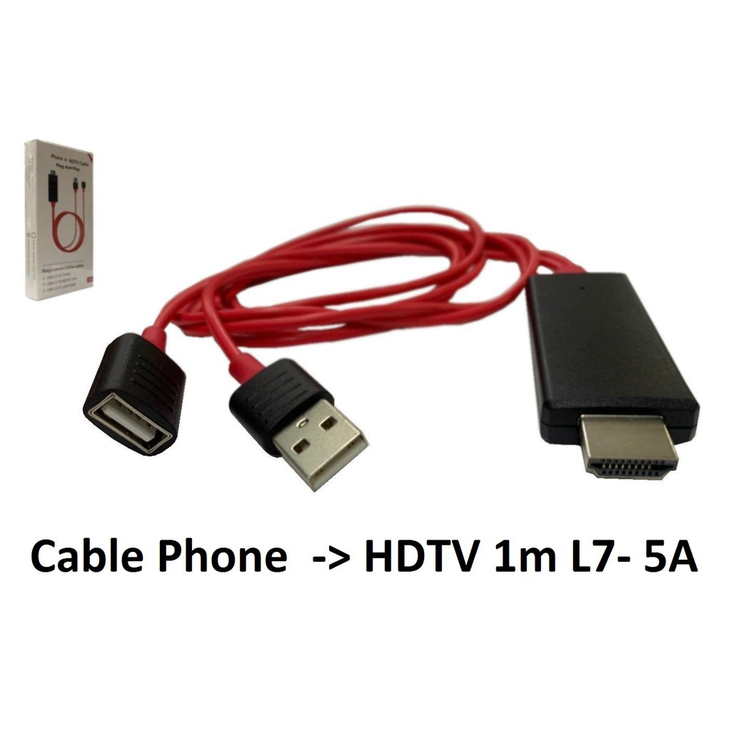 Cáp chuyển từ Iphone sang màn hình HDMI , Phone -> HDTV 1m L7 5A từ USB nối dài