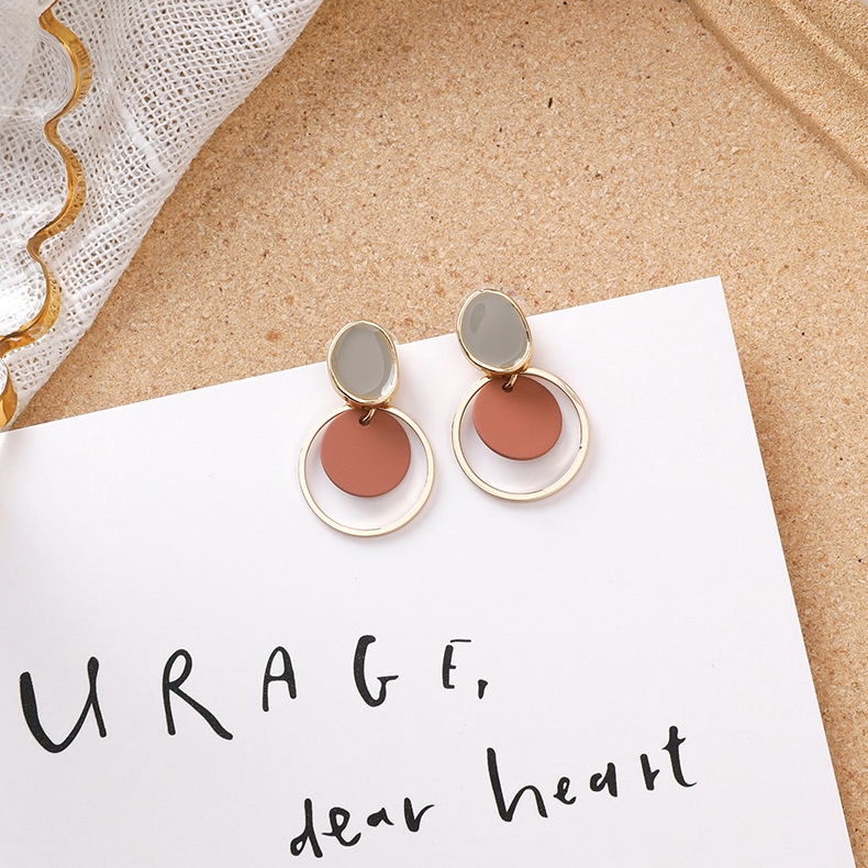 XiaoboACC Khuyên Tai Hàn Quốc Đính Hạt Nhựa Acrylic Màu Nâu Phong Cách Retro Nữ Tính | BigBuy360 - bigbuy360.vn