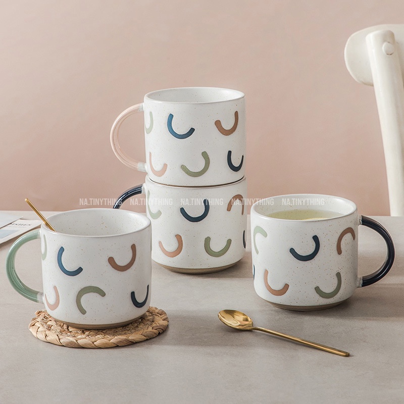 Ly sứ cao cấp, cốc sứ có quai hoạ tiết vẽ tay phong cách Hàn Quốc NA0056