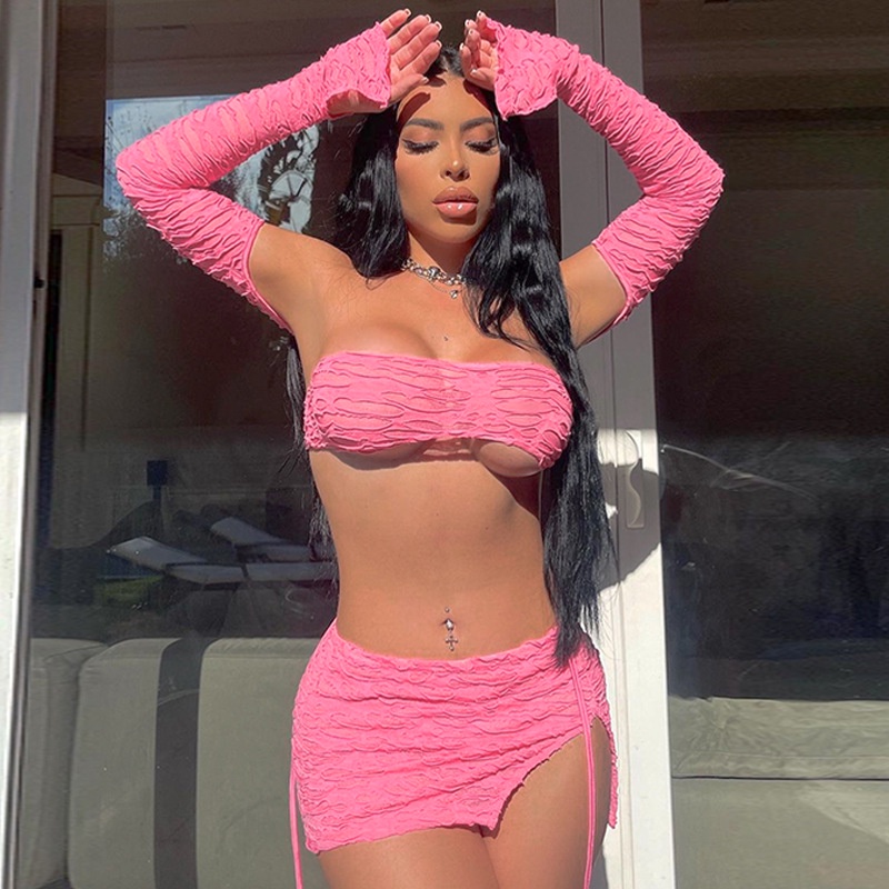 DUNEA Bộ Áo Ống Rỗng Buộc Dây &amp; Chân Váy Mdi Khoét Rỗng Cho Nữ DUNEA