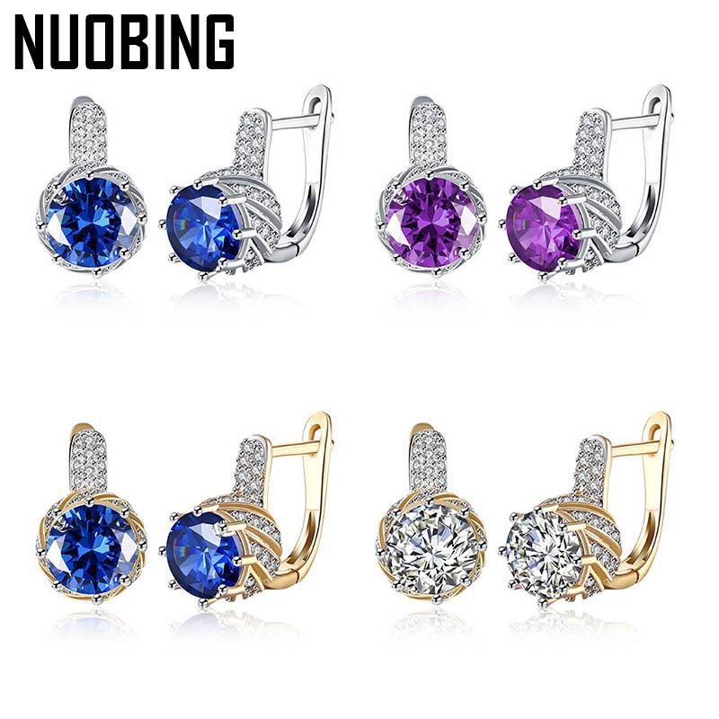 Bông Tai Mạ Bạc 925 Đính Đá Sapphire Tròn 4 Màu Thời Trang Cho Nữ