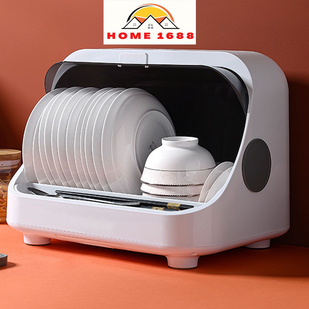 Tủ sấy khô khử trùng bát đĩa mini bằng tia UV, giá úp bát có nắp đậy R03 Home 1688