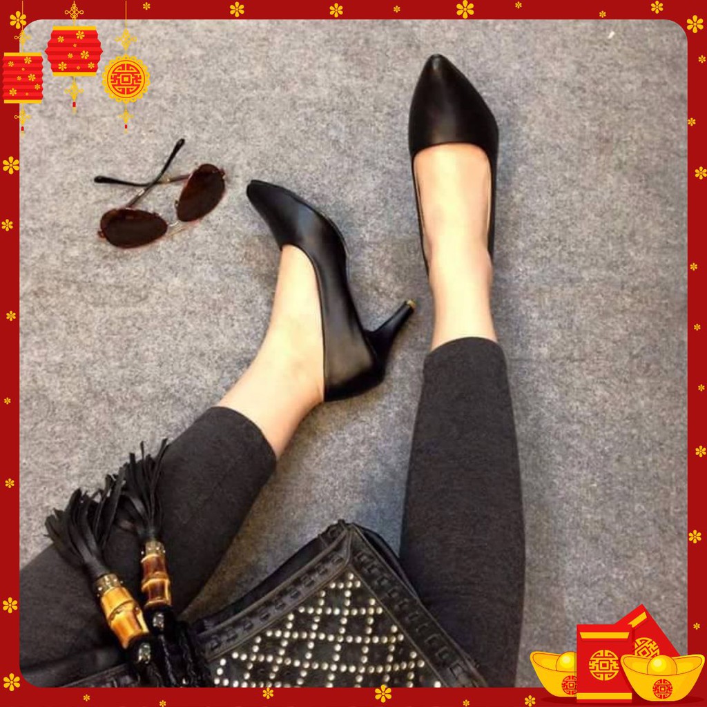 Giày cao gót mã BBC1 cao 5cm gót nhọn phong cách công sở có 2 màu kem và đen