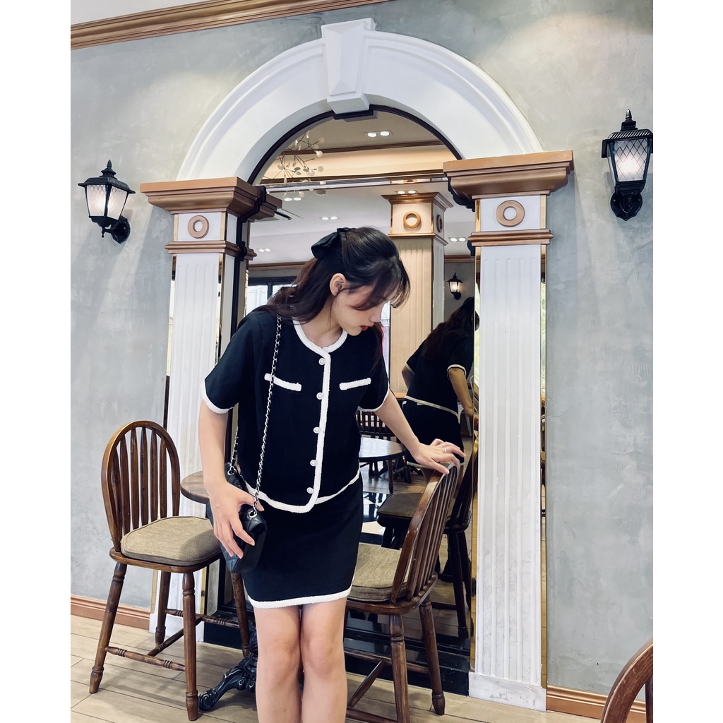 (HÀNG SẴN - HÌNH THẬT) Set áo có độn vai kèm chân váy form chuẩn