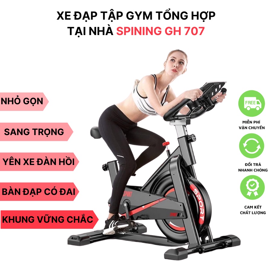 XE ĐẠP TẬP GYM TỔNG HỢP TẠI NHÀ SPINING GH - 707 - TẶNG KÈM BÌNH GIỮ NHIỆT  - THIẾT KẾ SANG TRỌNG- CHỨC NĂNG THÔNG MINH