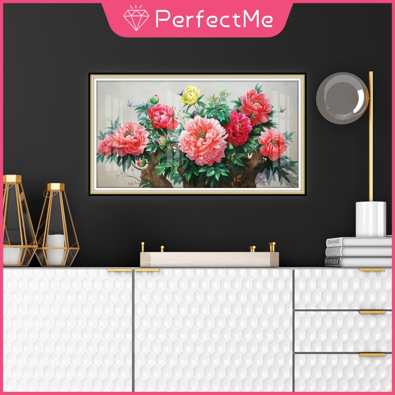 Bộ Tranh Đính Đá 5D Tự Làm 40x70CM 50x90cm Hình Hoa Mẫu Đơn