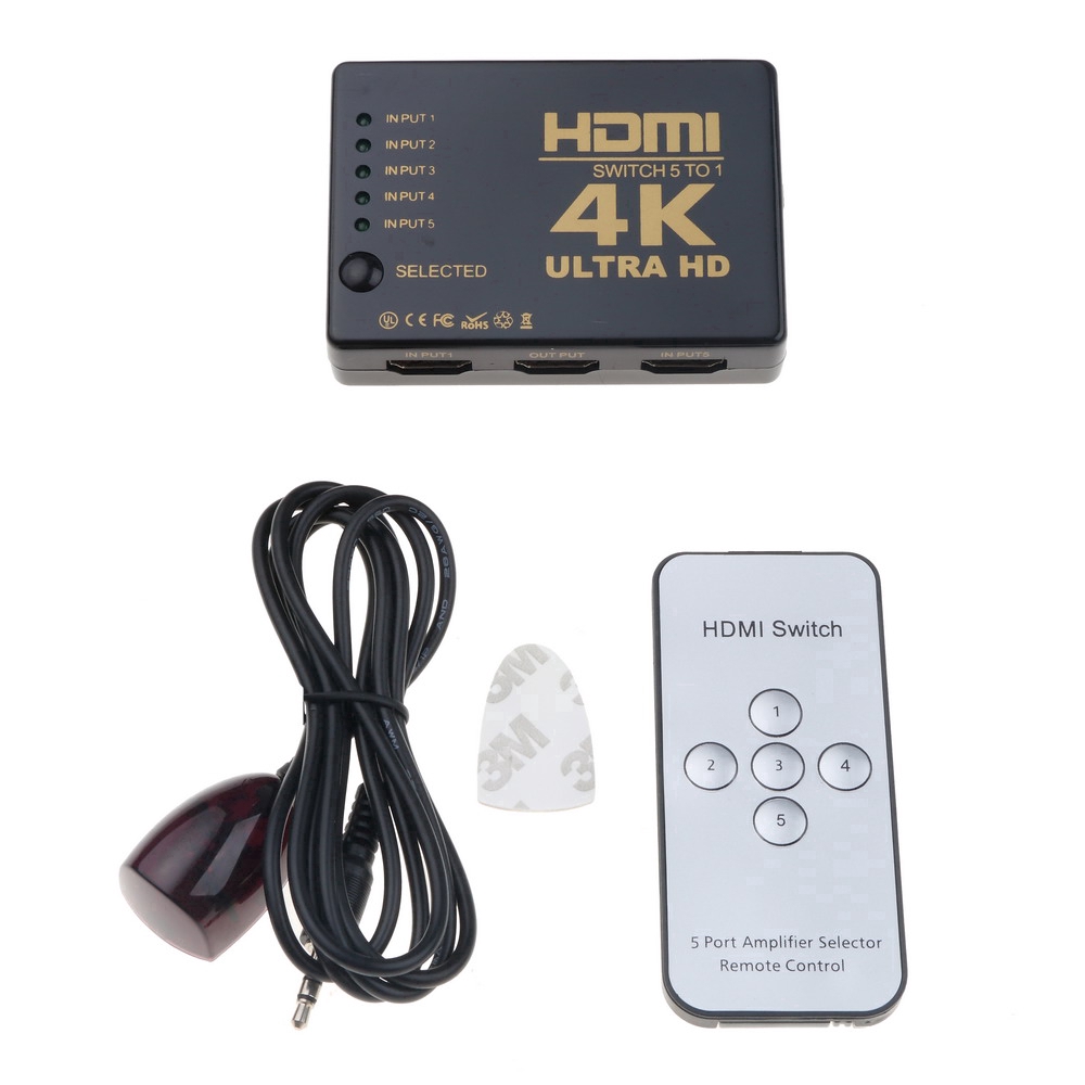 Bộ chia nguồn 5 trong 1 3D 1080P 5 cổng 4k HDMI + điều khiển HDTV tiện dụng