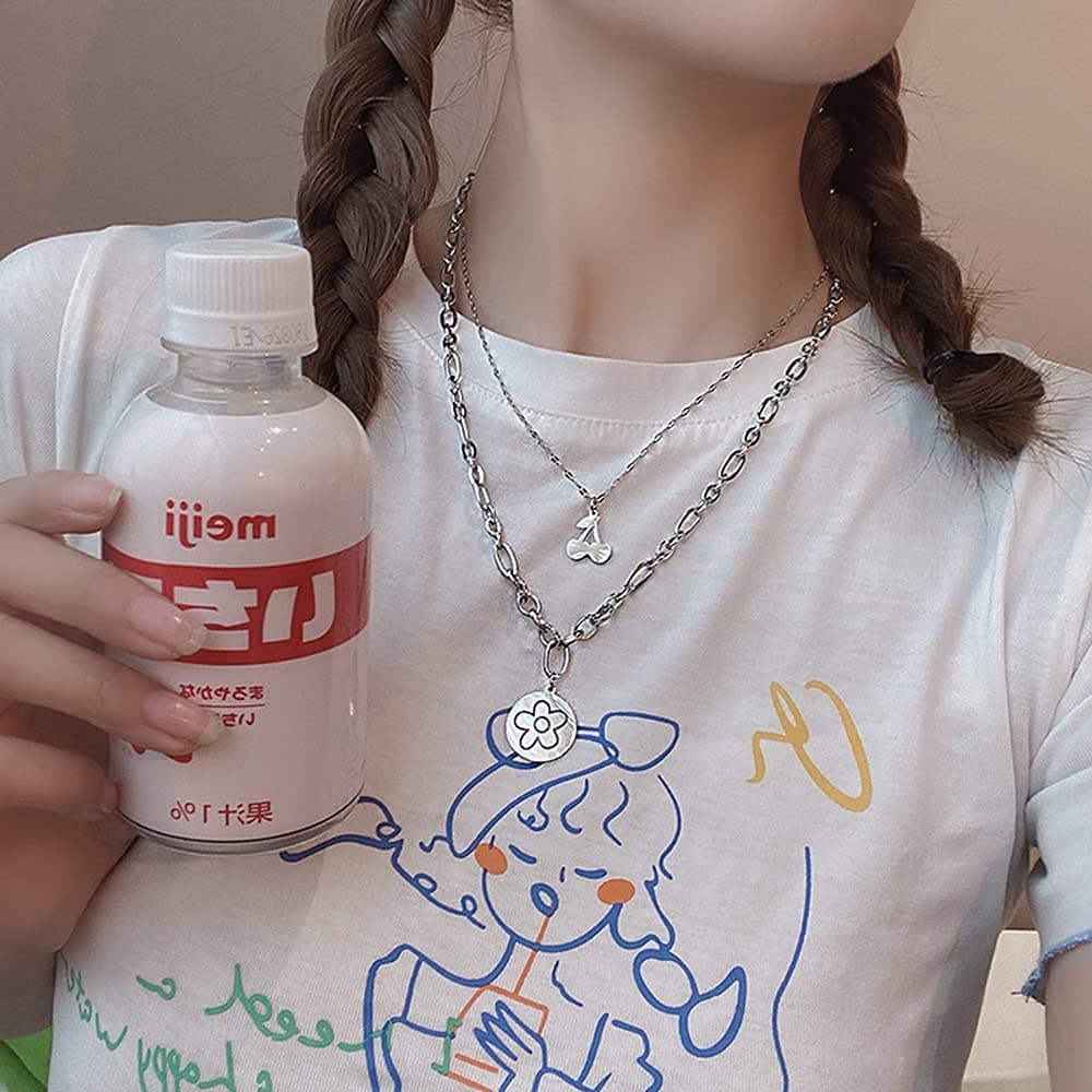 Vòng cổ bằng thép titan hai lớp mặt hình hoa thời trang cho nữ