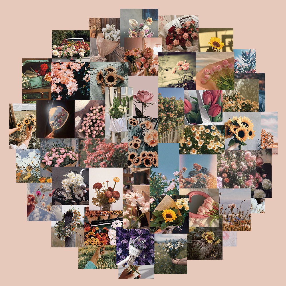 Bộ 52 miếng sticker dán trang trí laptop đàn guitar chống nước họa tiết hoa xinh xắn