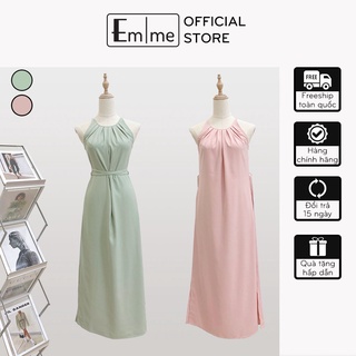 Đầm cổ yếm dáng dài nữ tính, váy yếm đi biển kèm đai eo tôn dáng chất vải chéo lạnh mềm mướt EMME - EMV03