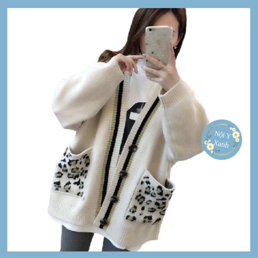 áo khoác cardigan len dáng dài- áo cadigan trờ đông hoa văn túi hình báo hàng QCCC A97 noiyxanh hot trend, phom đẹp, chấ