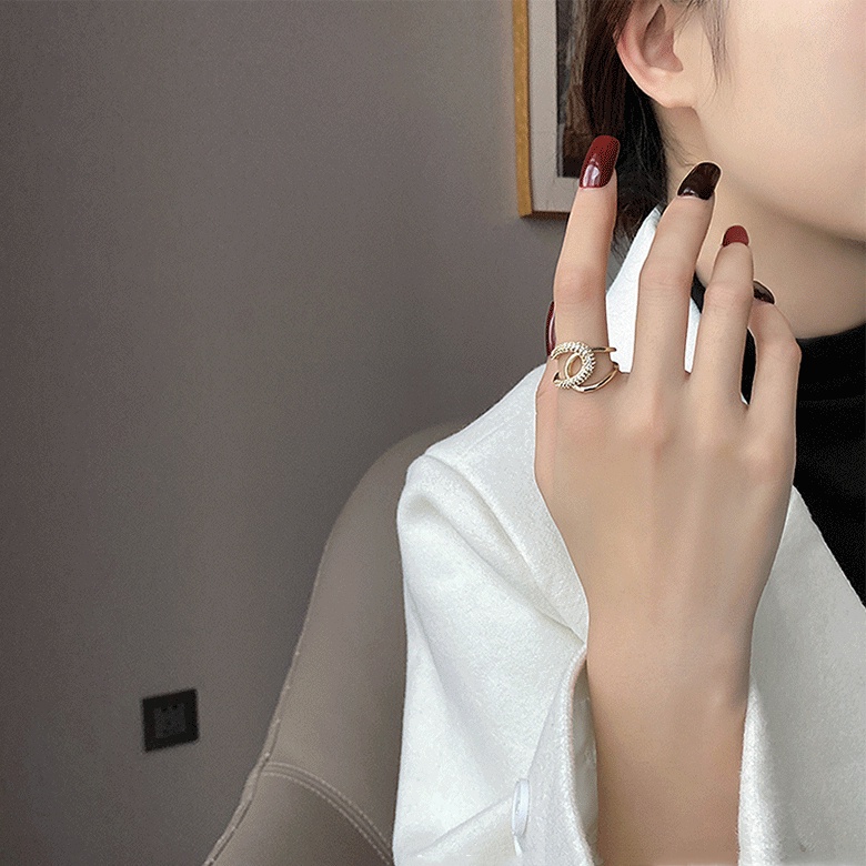 Nhẫn Chữ U Đính Đá Sang Trọng Phong Cách Hàn Quốc