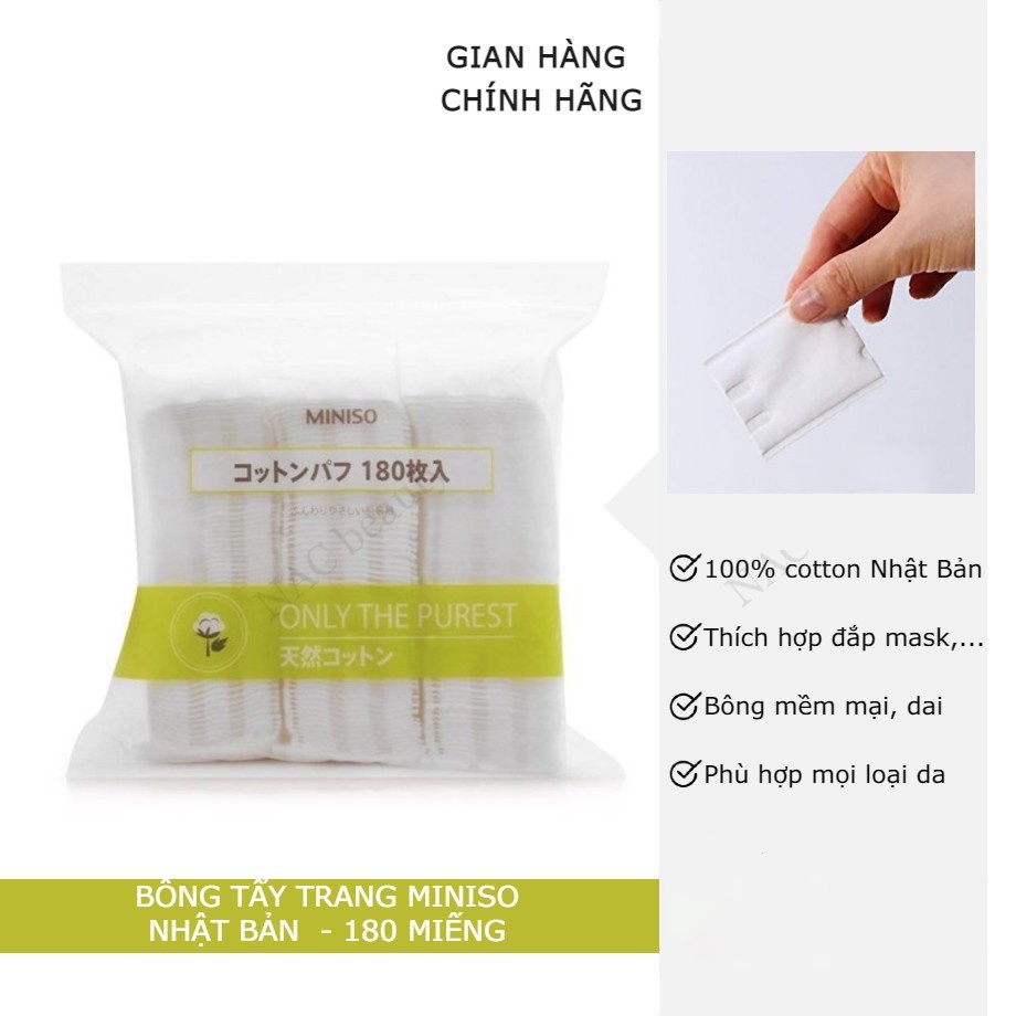 Bông tẩy trang miniso Nhật Bản 180 miếng