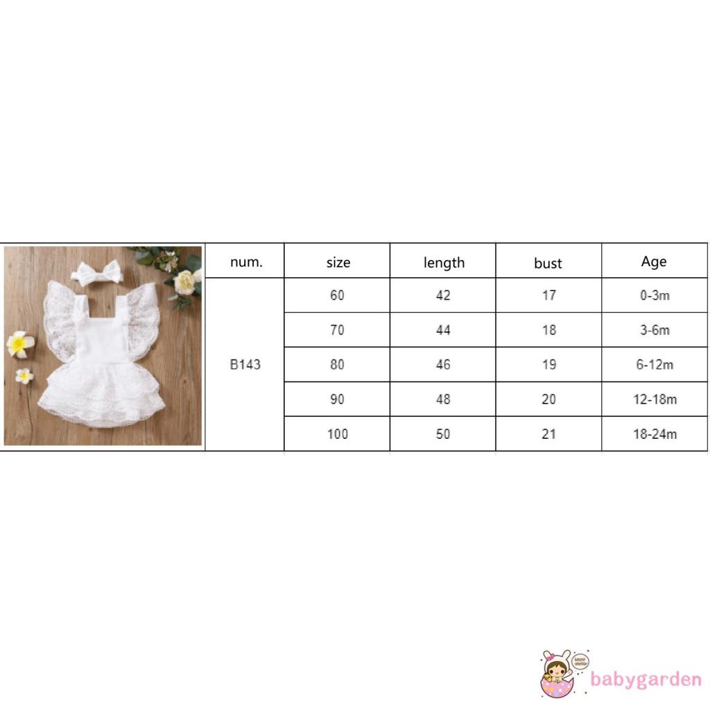 BABYGARDEN-0-24months Baby Girls Summer Lace Romper Sweet Style Flower Pattern Fly Sleeve Layered Skirt Splicing Jumpsuit + Headwear